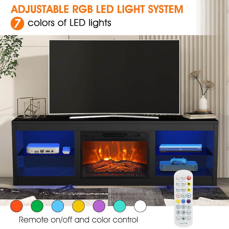 66" Modern Black Electric Fireplace TV Stands Console for 75-inch TV with Remote - 66 in console width