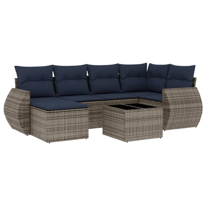 vidaXL 6 Piece Patio Sofa Set with Cushions Grey Poly Rattan - 24.4" x 24.4" x 27.2"
