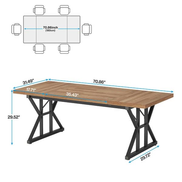 dimension image slide 1 of 9, Farmhouse Dining Table for 6 People, 70.8-Inch Rectangular Wood Kitchen Table
