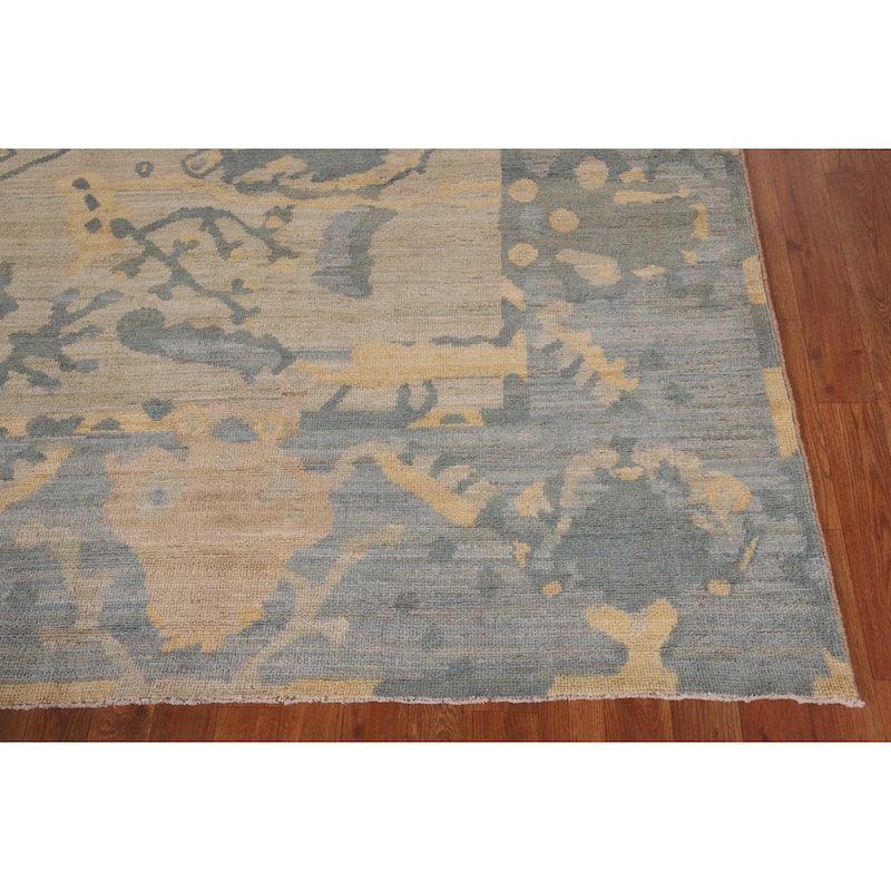 Vegetable Dye Floral Oushak Turkish Rug Hand-Knotted Wool Carpet - 9'6" x 11'11"