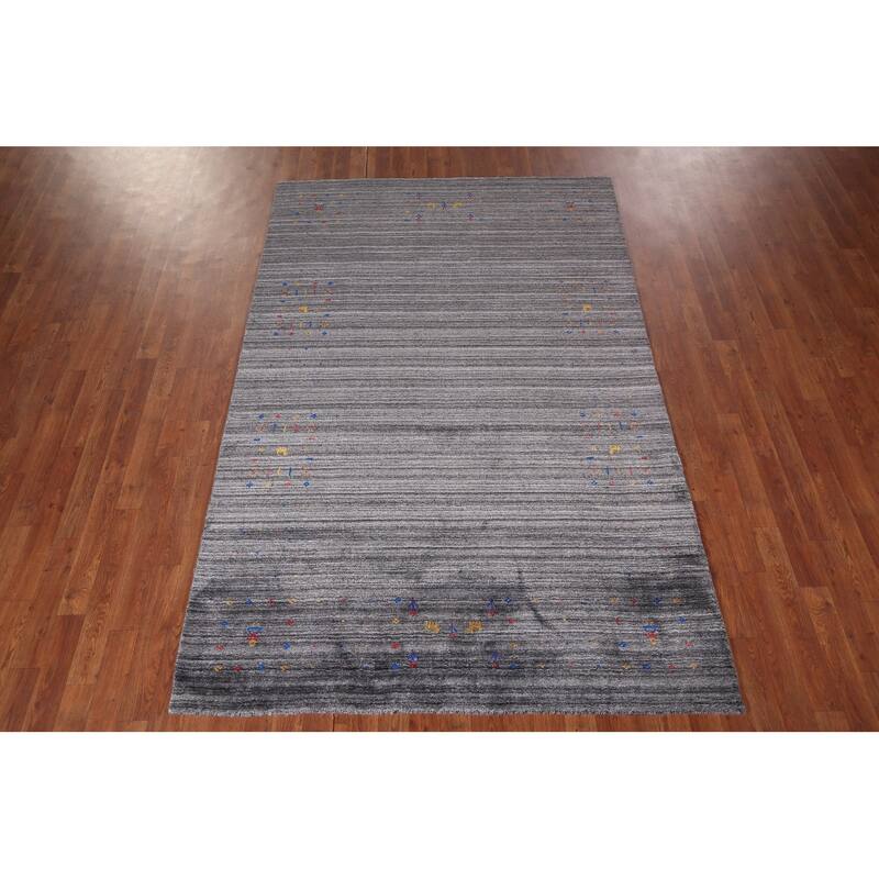 Striped Tribal Gabbeh Indian Area Rug Hand-Knotted Wool Carpet - 5'2"x 7'10"