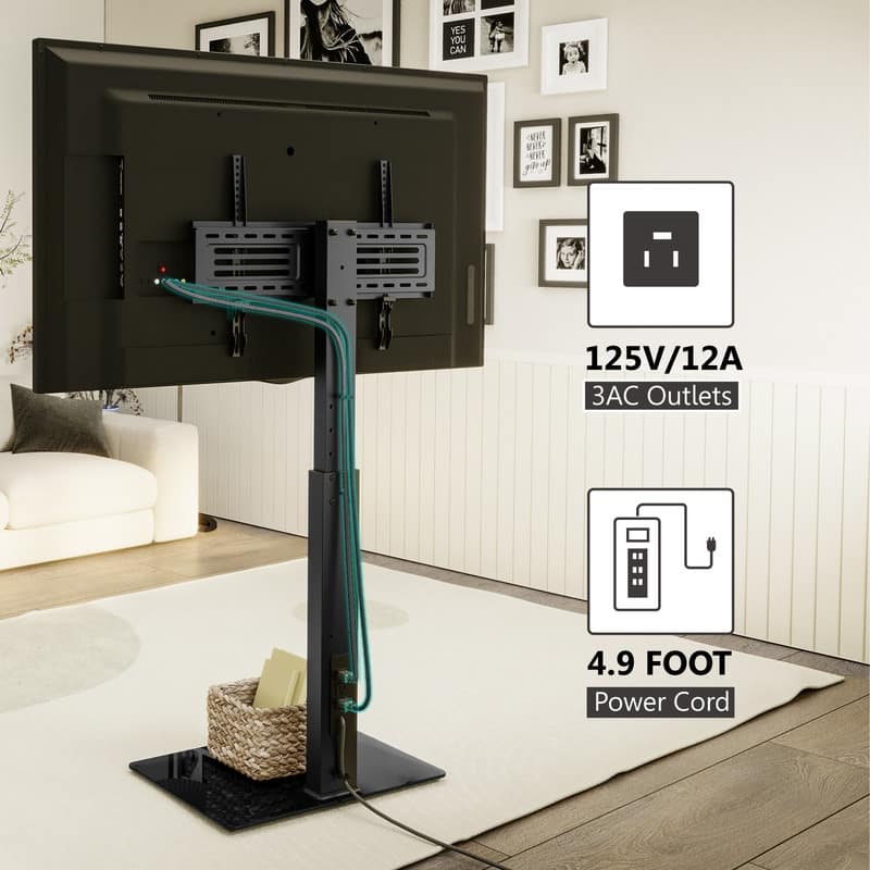 FITUEYES Black Metal Base Floor TV Stand for TVs up to 70 inch with Power Strip Mount and Swivel