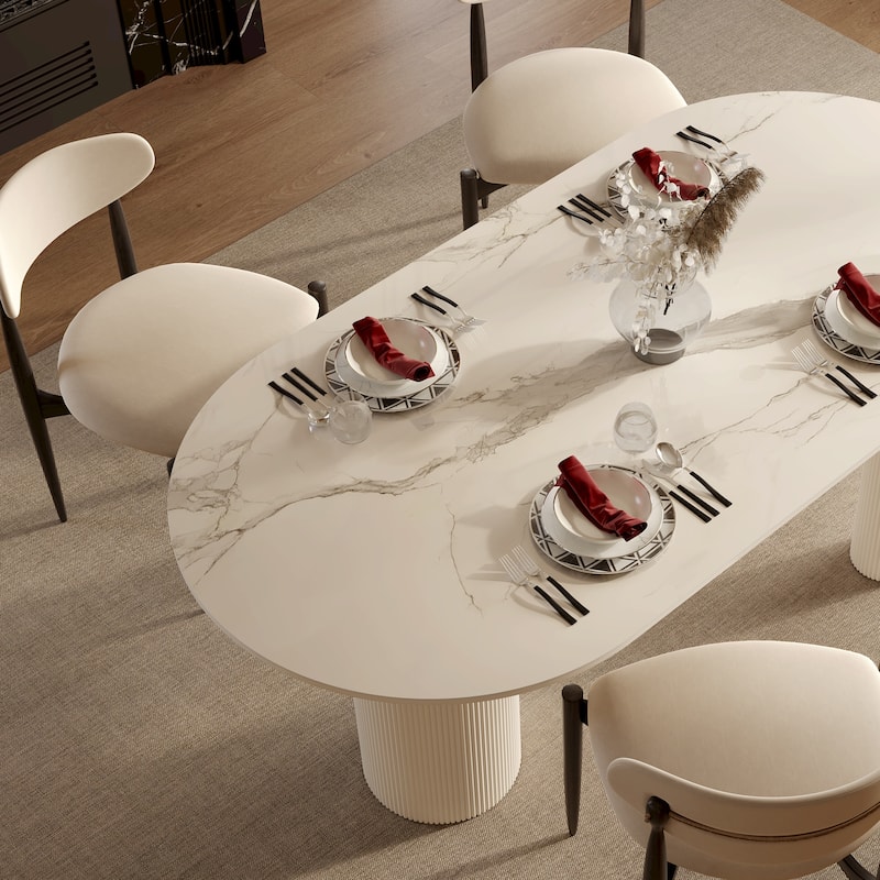 Luxe Creamy Dining Table with Roman Column Legs