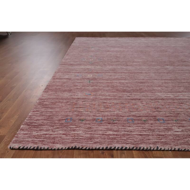 Hand Knotted Oriental 100% Wool Carpet Tribal Tribal Pink Gabbeh Area Rug - 9' 7'' X 7' 9''