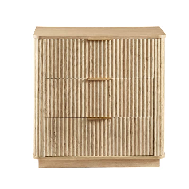 3 Drawers Drasser 2pcs, 27.6'' Wide Modern Chest Of Drawers Curved Wave Design,Nightstand,Wood Drawer Organizer