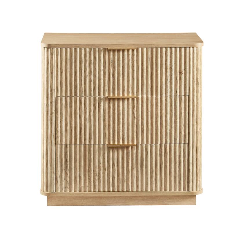 Anmytek 2 Pack 3 Drawer Dresser 27.6 Inch Wide Curved Wave Design Oak Wood Nightstand Organizer