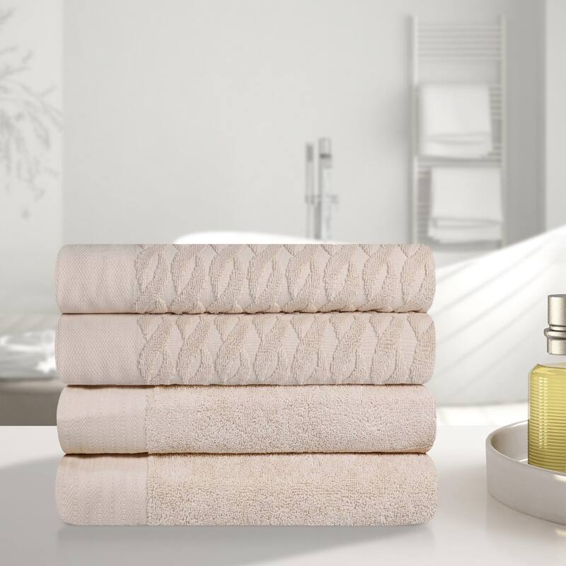 Turkish Cotton Herringbone and Solid Bath Towel Set by Superior - Ivory