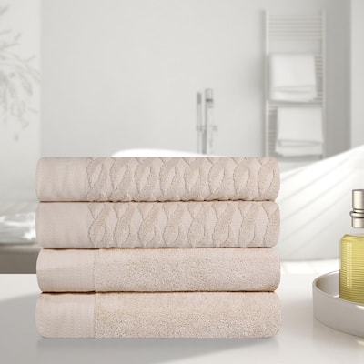 Turkish Cotton Herringbone and Solid Bath Towel Set by Superior