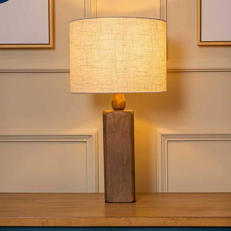 18''/22''Farmhouse Traditional Natural Solid Wood Table Lamp with Beige Fabri Drum Shade for Bedroom Living Room - W12''