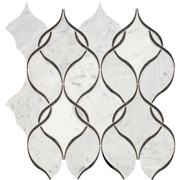 Daltile LVIWNARBMS1L Lavaliere - 13" x 12" Sheet Arabesque Mosaic Wall Tile - Light Polished Marble Visual - Sold by Sheet