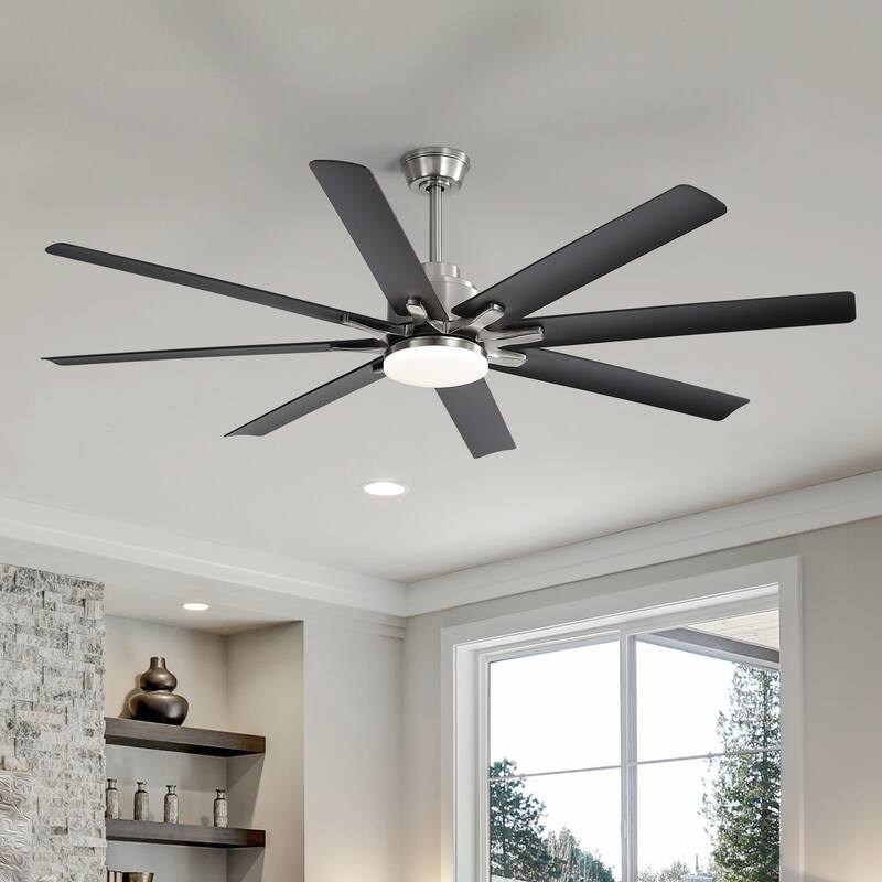 Sofucor 66/72"Smart Ceiling Fans with Lights,Indoor/Outdoor with Light and Remote,Compatible with Alexa/Google/App - 66"Smart - Nickel with Black ABS Blades