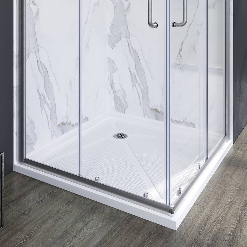 Elegant Square Shower Base in White Corner Drain Anti-slip Acrylic Quarter Shower Pan