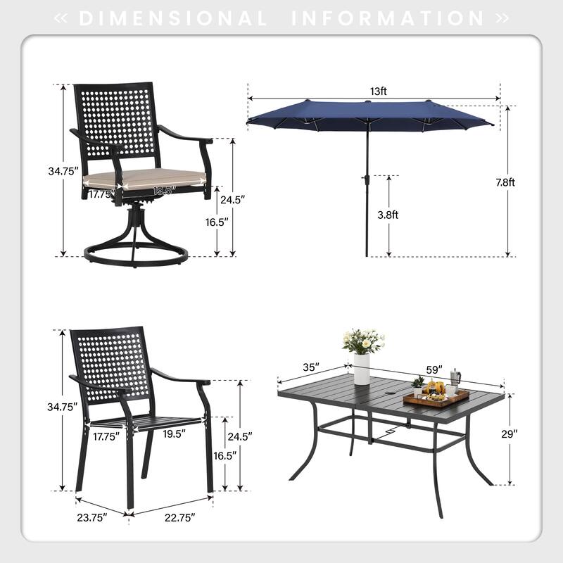 8-Piece Metal E-coating Patio Dining Set with Patio Umbrella