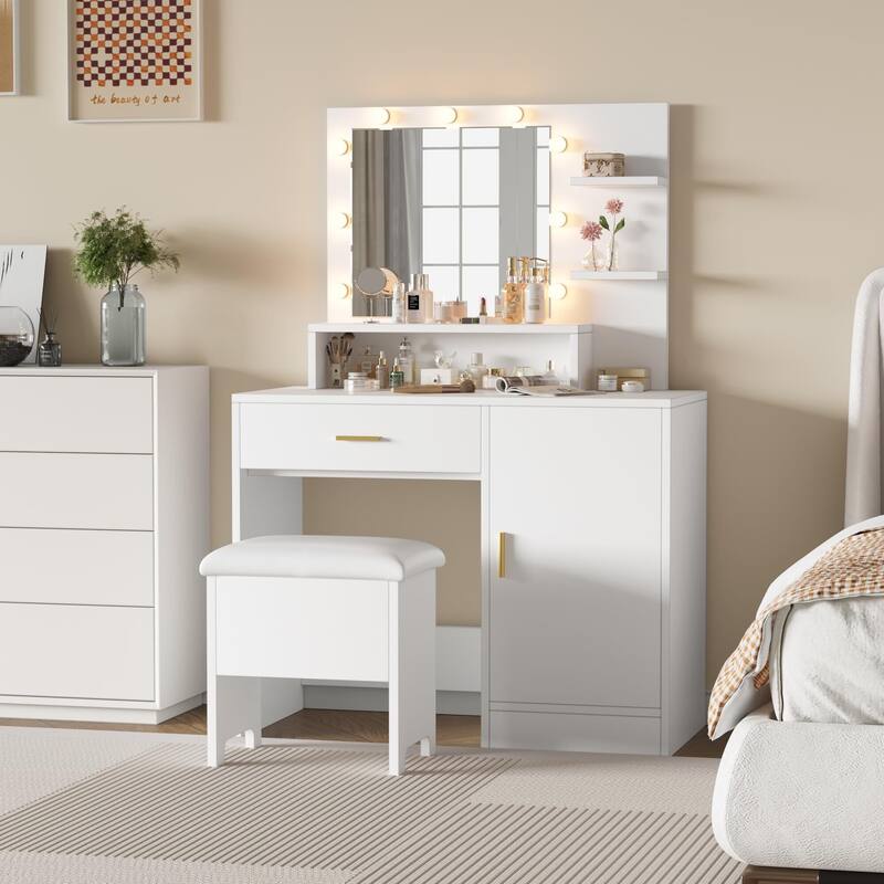 Makeup Vanity Desk with Mirror & 9 LED Light Bulbs