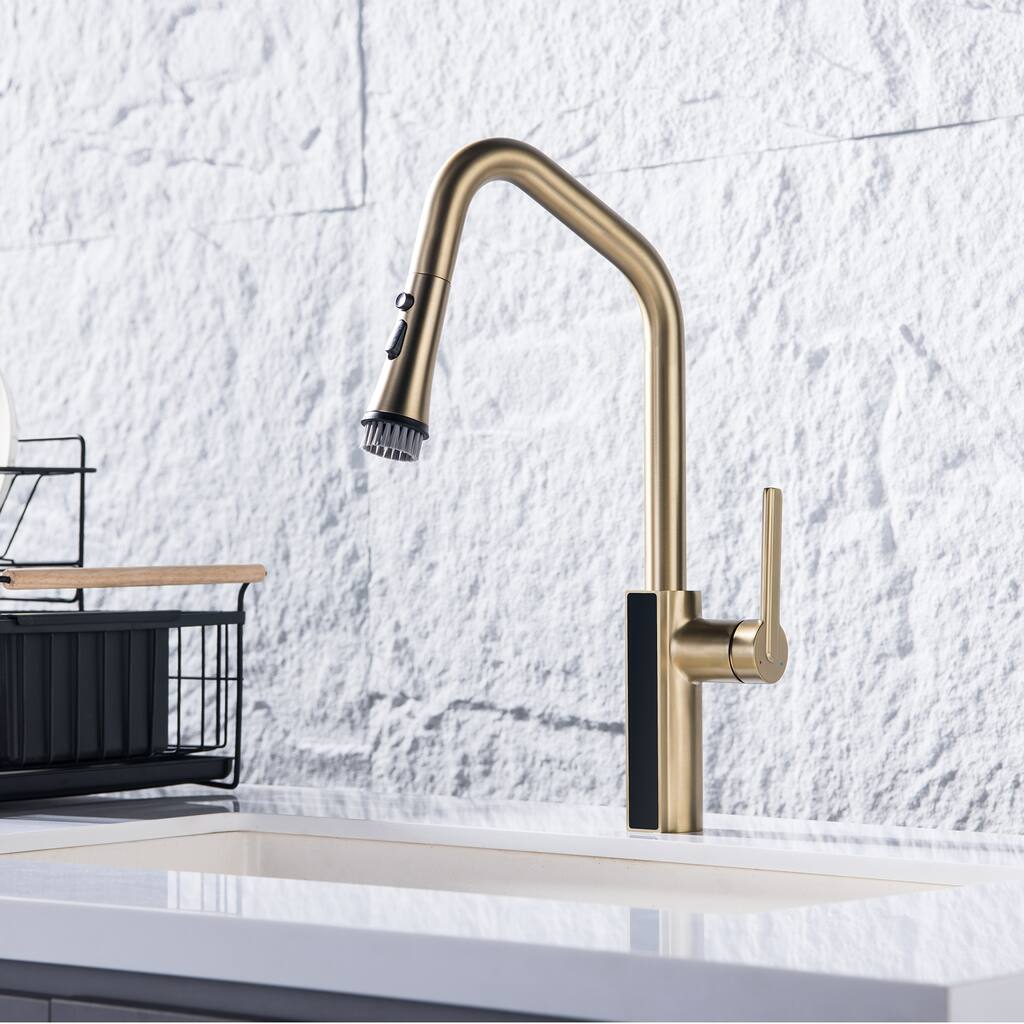Single Handle Single Hole Pull Out Kitchen Sink Faucet with Temperature Display