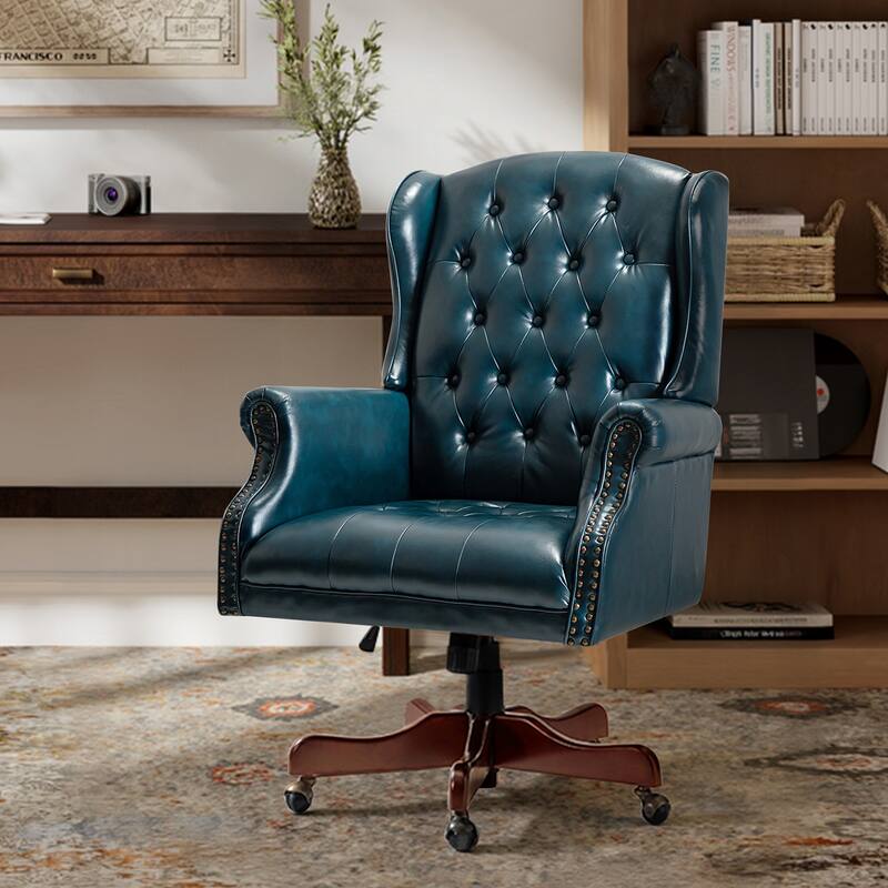 Maximiliano Modern Swivel Executive Chair with Tufted Back by HULALA HOME - TURQUOISE