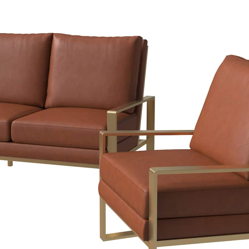 LeisureMod Modern 3-Piece Leather Sofa Set For 6 - Includes Sofa, Loveseat & Accent Chair for Home Office Living Room Bedroom