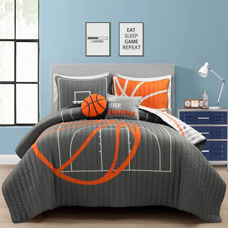Lush Decor Basketball Game Quilt Set - Full - Queen - Charcoal