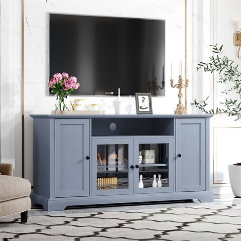 Merax TV Stand for TV up to 65in with 2 Tempered Glass Doors, Adjustable Shelves