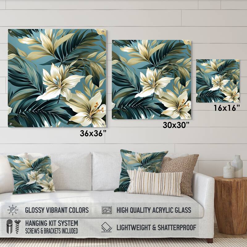 Designart "Coastal Neutrals Tropical Pattern" Abstract Gloss Wall Decor Beige Tropical Acrylic Wall Art For Dinning Room
