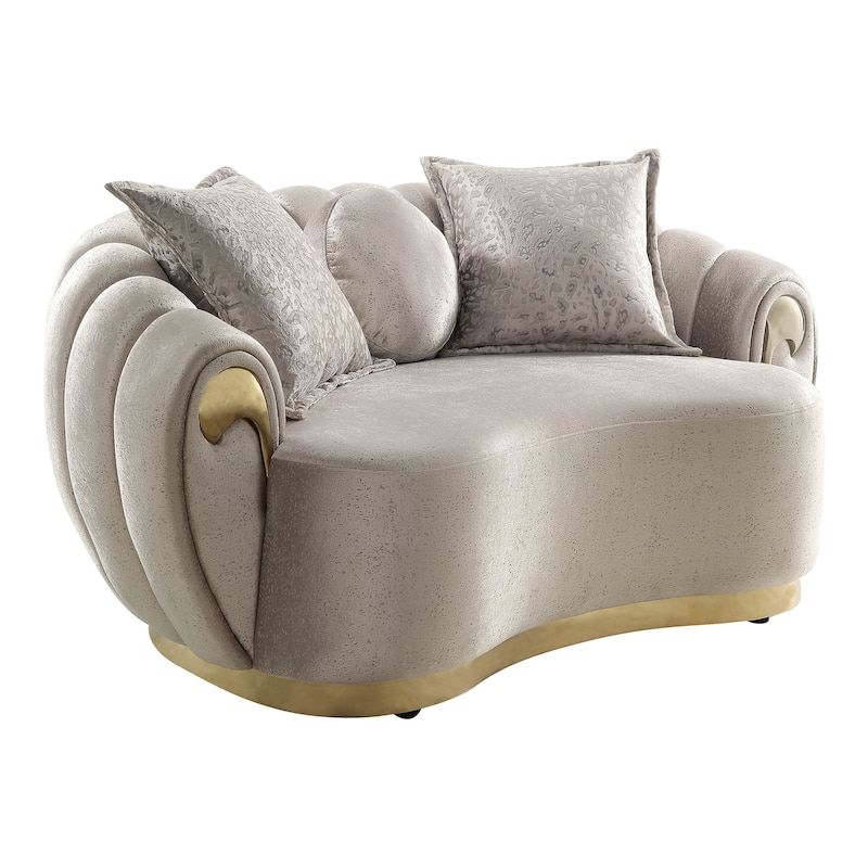 Furniture of America Vesper Glam Metallic Taupe Curved Back Loveseat with Accent Pillows