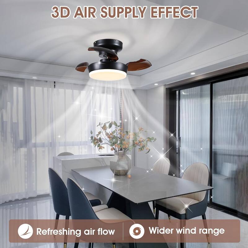 24" Small Ceiling Fan with Light and Remote,Retractable Blades,Small Fan Light for Bedroom,Closet,Bathroom - 13 Inches