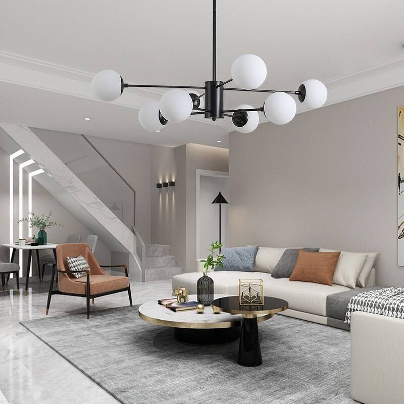 8 Light Modern Black Chandelier Mid Century Farmhouse Globe Sputnik Ceiling Pendant Light Chandeliers
