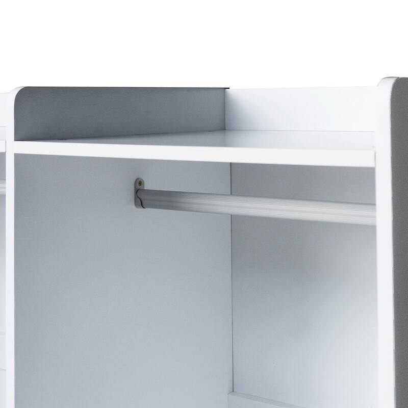Wooden Open Wardrobe Storage Clothes Storage Cabinet with Dual Hanging Rods and Five Shelves Armoire for Bedroom