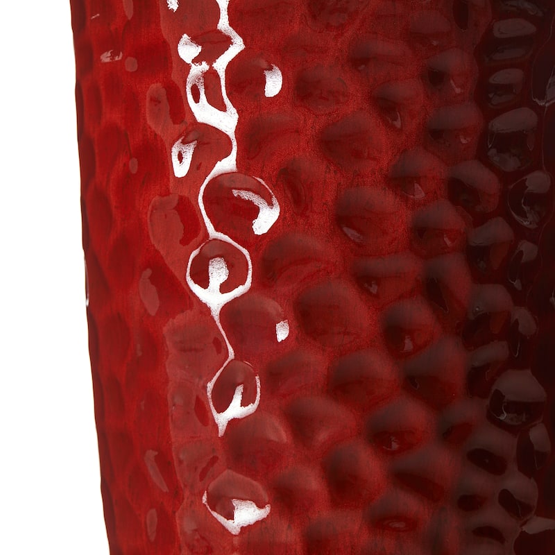 Glitzhome 31"H Set of 2 Oversized Eco-Friendly PP and Stone Honeycomb Textured Red Tall Plastic Planter