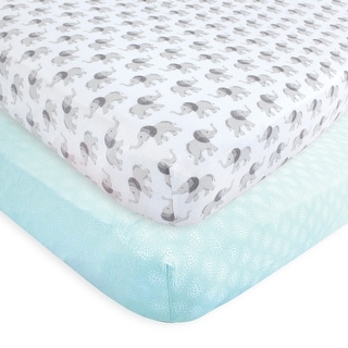 Hudson Baby Infant Cotton Fitted Crib Sheet, Gray Elephant, One Size - Gray Elephant - One Size