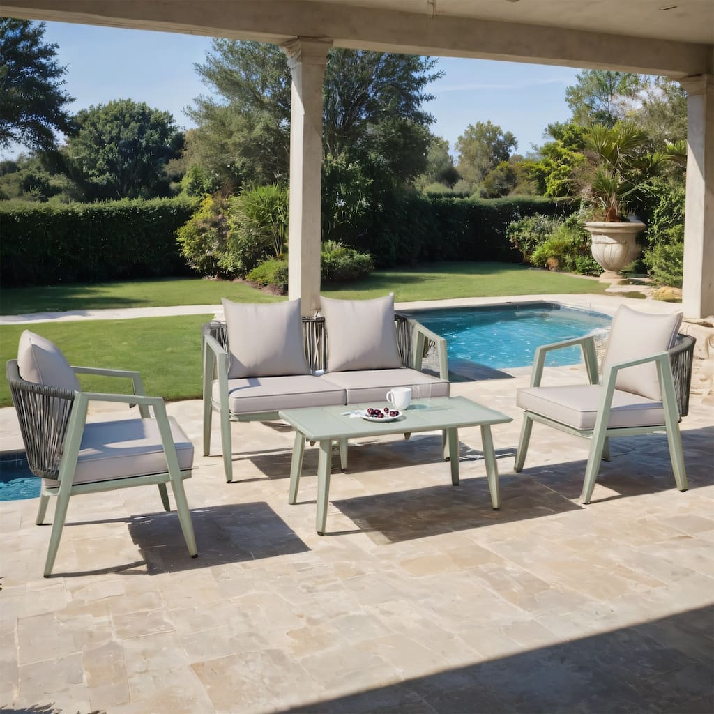 Iron Outdoor Set with 2 Chairs + Bench & Table, 700LB Capacity, 4 Pcs
