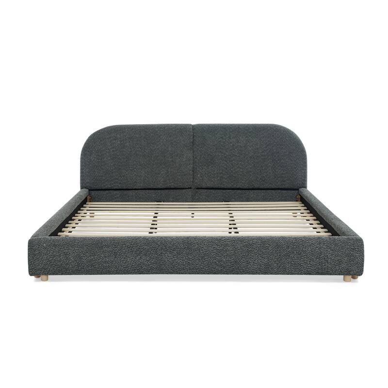 Stylish Curve-shaped Upholstered Platform Bed Frame Modern Minimalist Low Profile Bed with Curved Headboard Optional Storage Bed