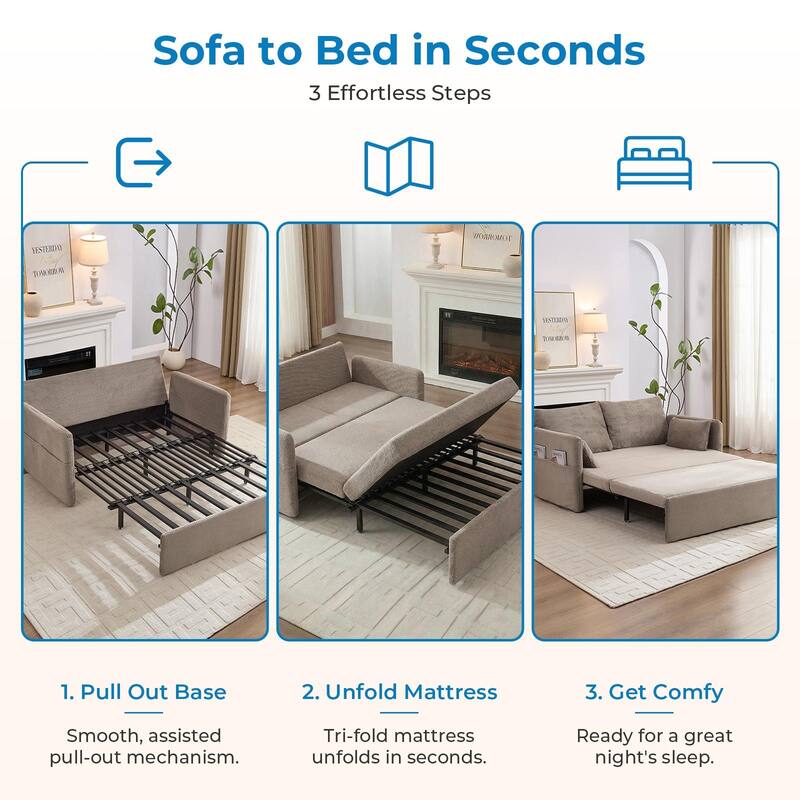 Mixoy Convertible Sofa Bed with Memory Foam Mattress, Queen Size, Beige/Grey, Adjustable Backrest