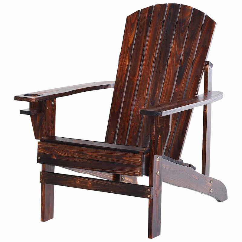 Wooden Adirondack Chair, Outdoor Patio Lawn Chair with Cup Holder, Weather Resistant Lawn Furniture, Classic Lounge