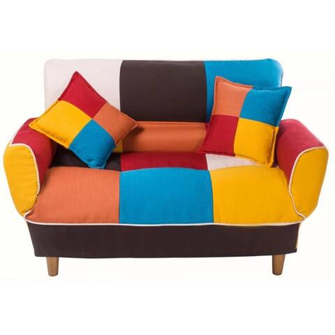 Colorful Fabric Sleeper Sofa,Stitching Design Loveseat with Wood Legs