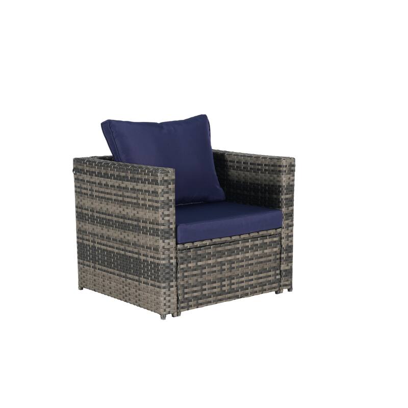 6-Piece Rattan Sectional Sofa Set with Glass Table & Armchairs