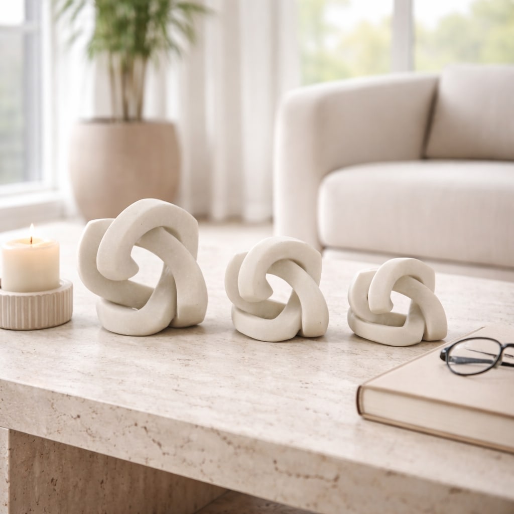 Sculptures Set of 3 - White Resin Decorative Knot, 4/5/6 in. - 6.0"