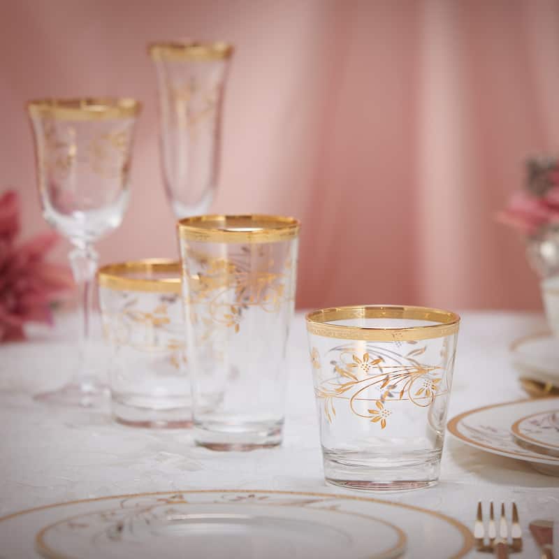 Lorren Home Trends Rosalia Flower Double Old Fashion, Set of 4