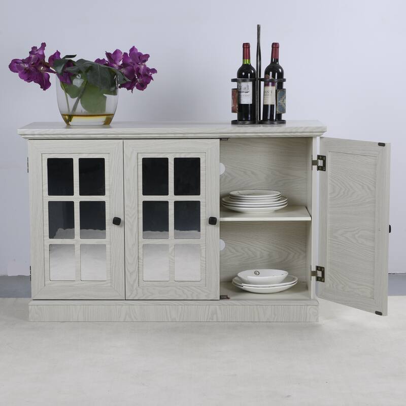 45" W Storage cabinet with 3 mirrored acrylic doors, sideboard with adjustable shelves for living room, dinning room