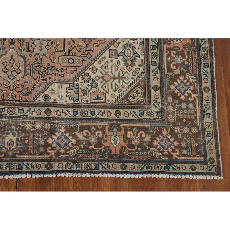 Geometric Tabriz Vintage Persian Area Rug Hand-Knotted Wool Carpet - 6'8" x 9'10"