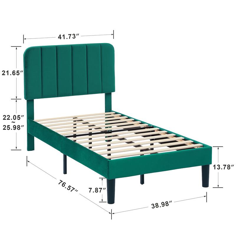 Kids Bed Frame, Height Adjustable Upholstered Bed, Twin Size Bed Set of 2