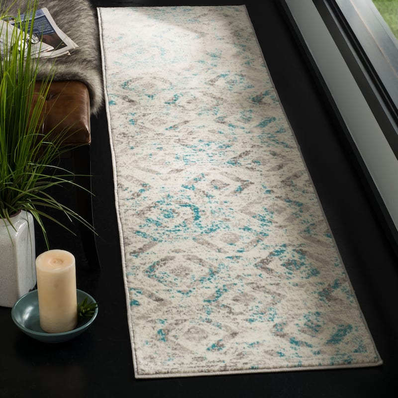 SAFAVIEH Skyler Katy Modern Rug - 2' x 12' Runner - Ivory/Blue
