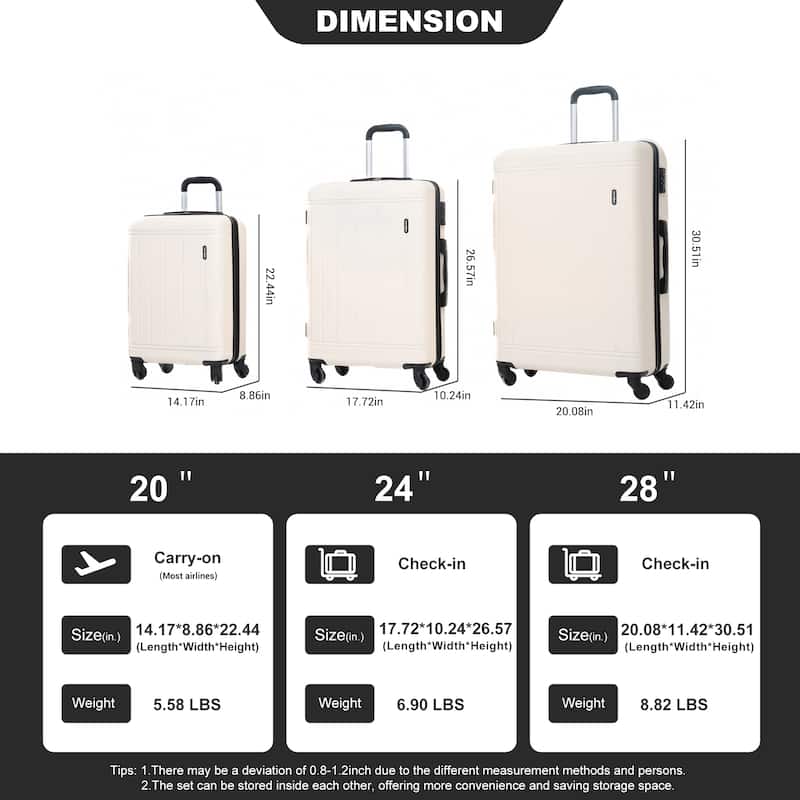 9-Piece Set ABS+PC Hardshell Carry on Luggage Set with bags