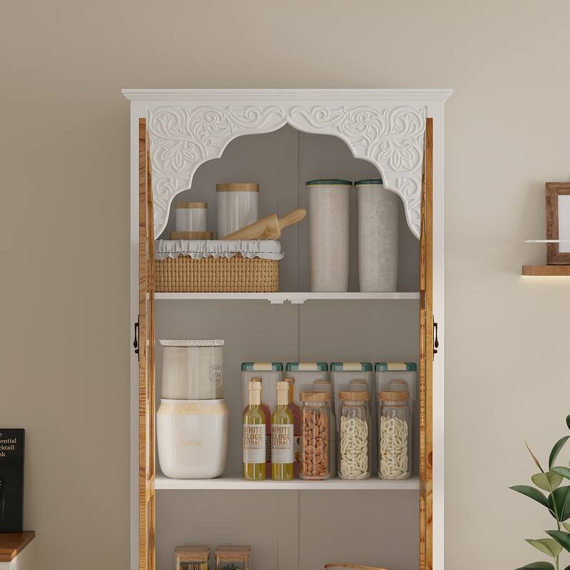 Oak Finish Fir Wood Wooden Curio Cabinet Display Storage Case Bathroom Cabinet Bookcase - 70.9"Hx31.5"W