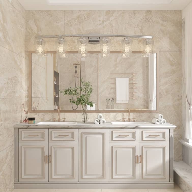 Acroma 6-light Modern Nickel Bathroom Vanity Light with Art Glass - 51 inches