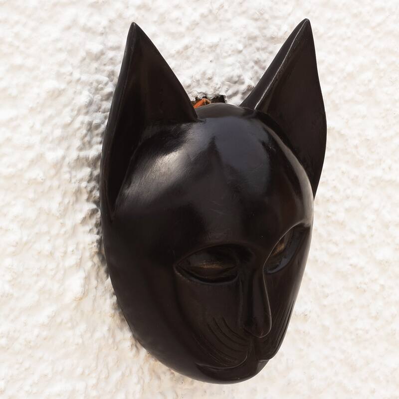 Novica Handmade Feline Of My Land African Wood Mask