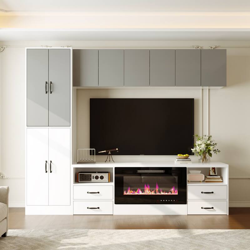 Wall Entertainment Center with Storage Cabinets, TV Stand & Optional 30" Electric Fireplace