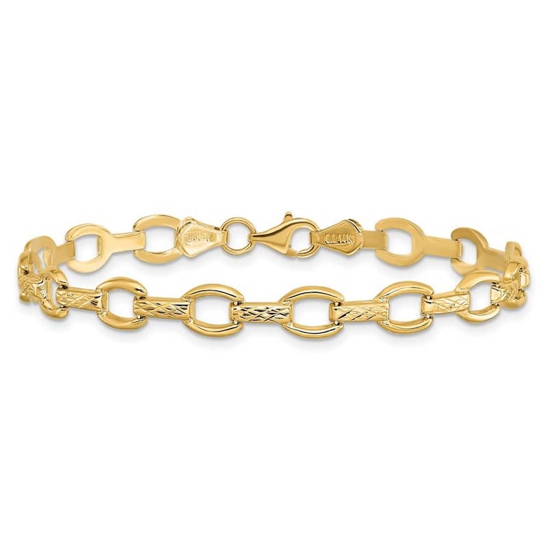 Curata 14k Yellow Gold Sparkle-Cut Fancy Link Bracelet - 7 Inch