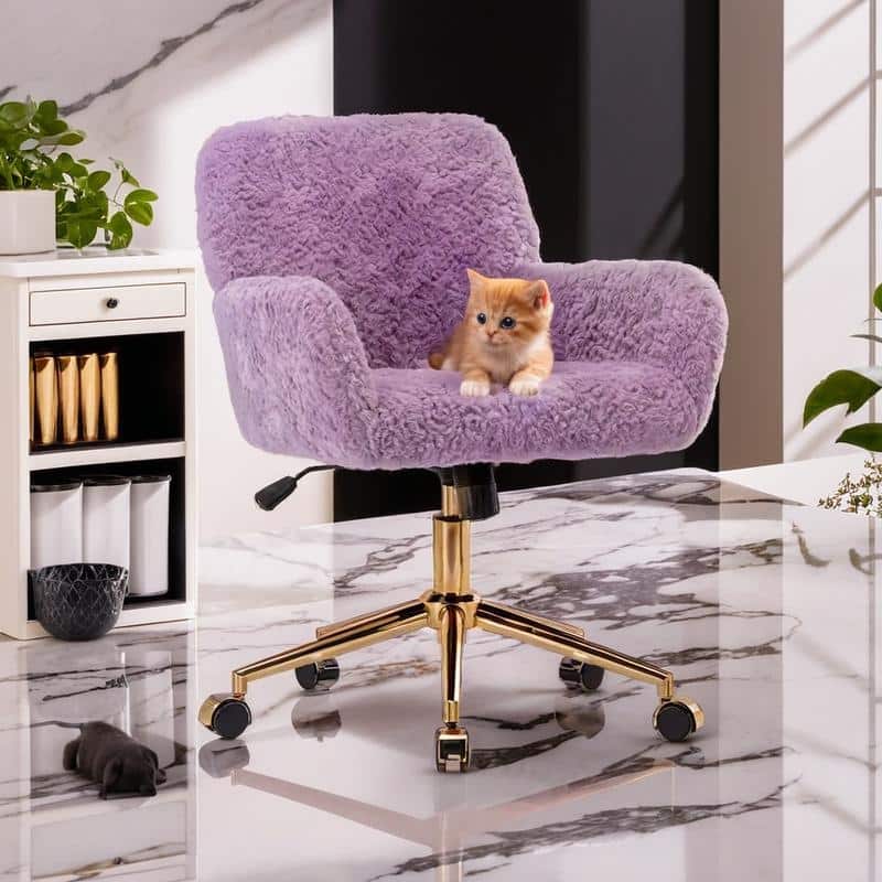 Metal Swivel Home Upholstered Office Chair - Violet Teddy
