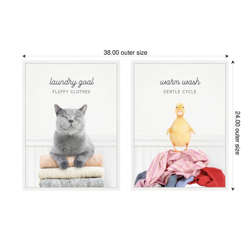 Kate and Laurel Sylvie Cat Laundry Goals and Ducky Gentle Cycle Framed Canvas Art Set by Amy Peterson